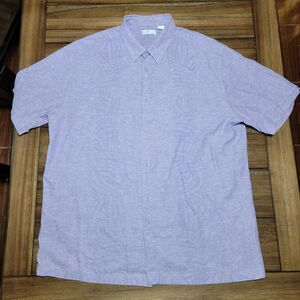 Cafe Luna by Perry Ellis SS Full Button Purple 55% Linen Shirt - Size XL